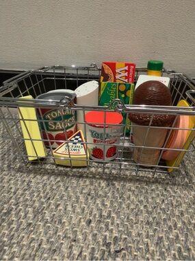 Grocery Basket Silver With Play Food Mix